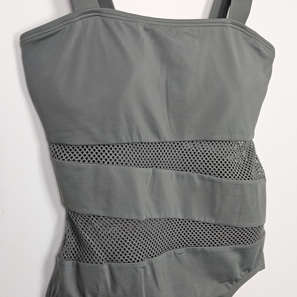 Carmen Marc Valvo One Piece Swimsuit Size 14 Green Mesh Panel Resort Wear Beach - Picture 3 of 11